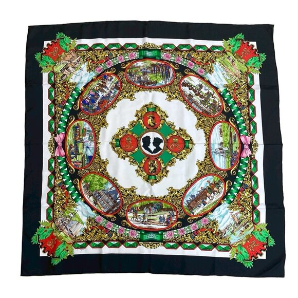 HERMES Vintage Black Silk Scarf